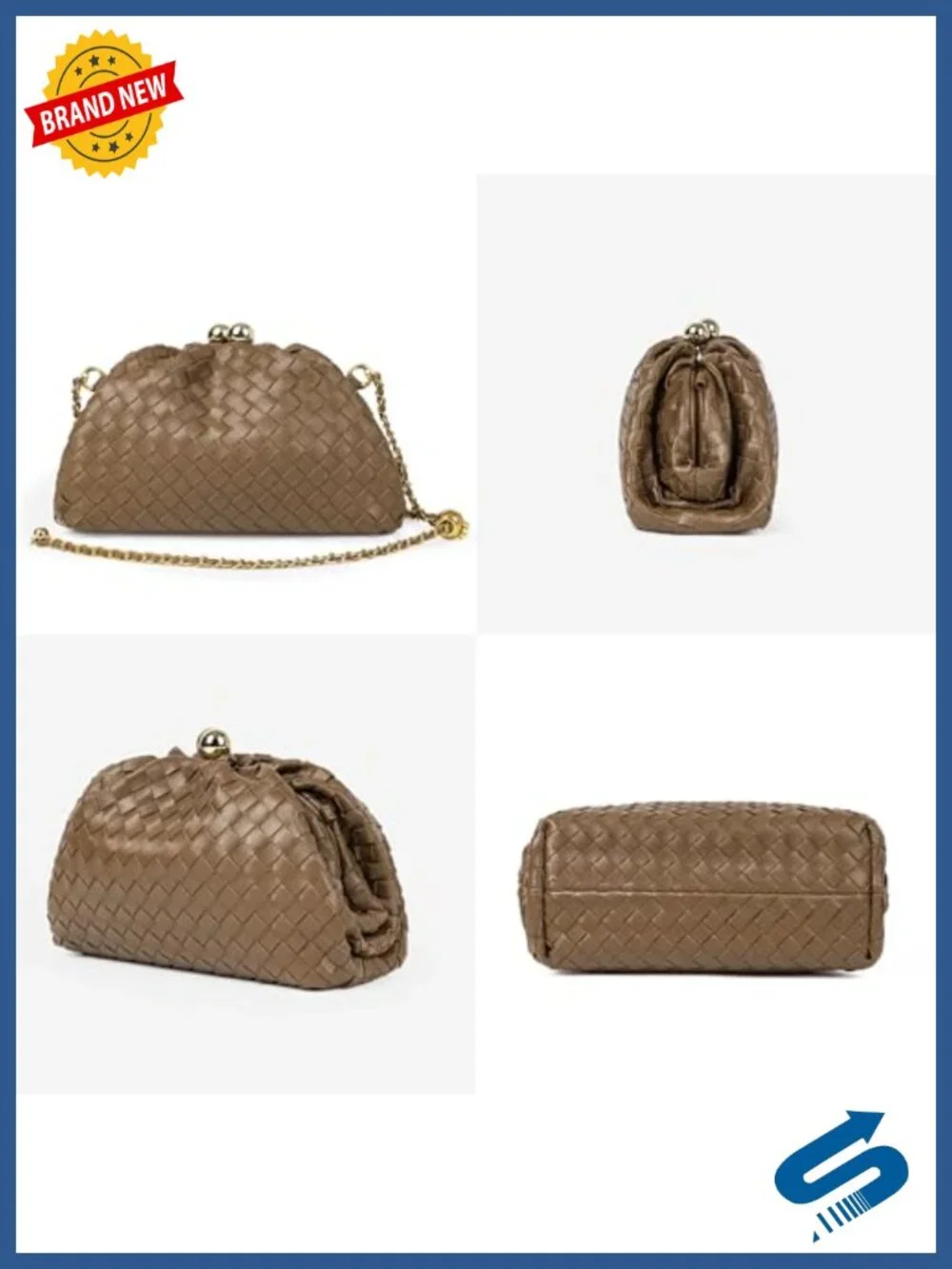 Woven Vegan Leather Dumpling Bag Clutch Crossbody Wedding Purse